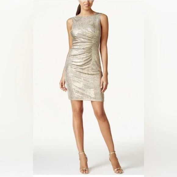 Calvin Klein Shimmering Metallic Gold Sleeveless Sheath Dress, Plus Size 16, 16W - Picture 14 of 14